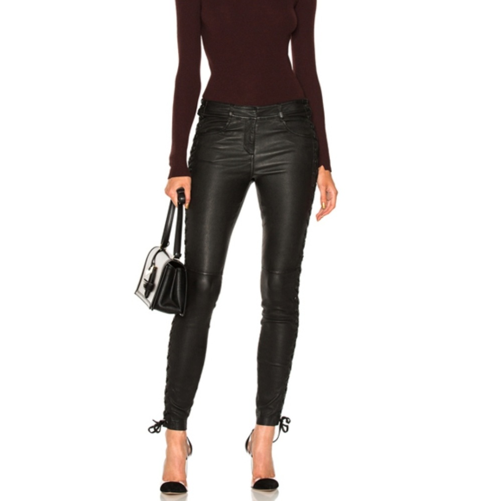 A. L. C. Women's Black Dent Lace-up Leather Pants